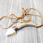 Antler Brow Tine Handle Opalite Blade Knife Necklace  #5157  Mountain Man Necklace