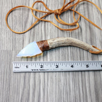 Antler Brow Tine Handle Opalite Blade Knife Necklace  #5157  Mountain Man Necklace