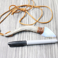 Antler Brow Tine Handle Opalite Blade Knife Necklace  #5157  Mountain Man Necklace