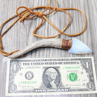 Antler Brow Tine Handle Opalite Blade Knife Necklace  #5157  Mountain Man Necklace