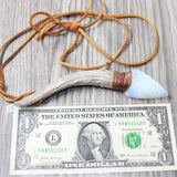 Antler Brow Tine Handle Opalite Blade Knife Necklace  #5157  Mountain Man Necklace