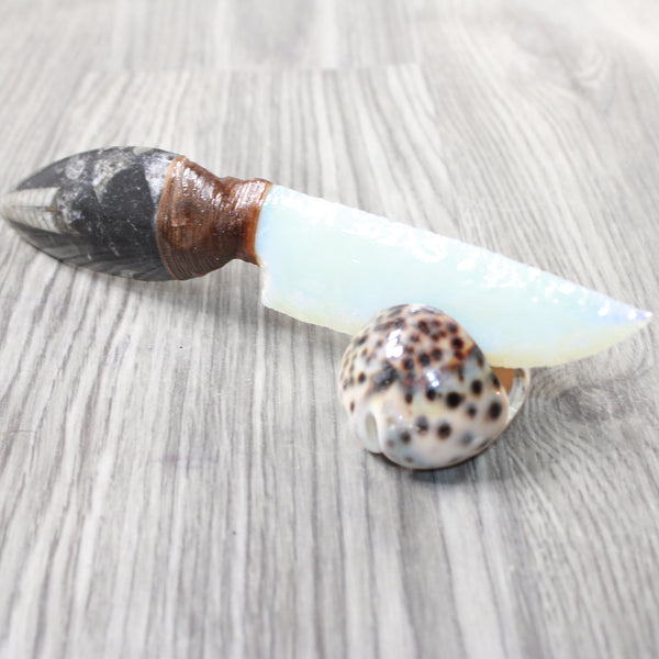 Orthoceras Fossil Handle Opalite Blade Ornamental Knife #2257     Mountain Man Knife