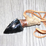 Antler Crown Handle  Obsidian Blade Knife Necklace  #1765  Mountain Man Necklace