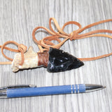 Antler Crown Handle  Obsidian Blade Knife Necklace  #1765  Mountain Man Necklace