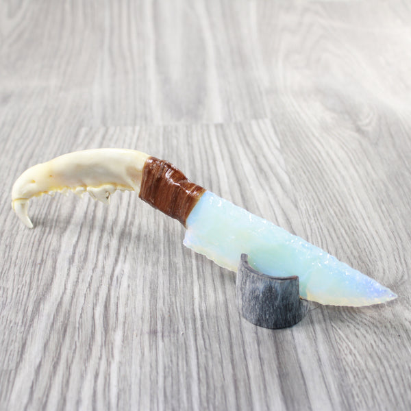 Coyote Jaw Handle Opalite Blade Ornamental Knife #0957     Mountain Man Knife