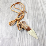 Deer Antler Crown Handle Stone Blade Knife Necklace  #5157  Mountain Man Necklace