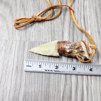 Deer Antler Crown Handle Stone Blade Knife Necklace  #5157  Mountain Man Necklace