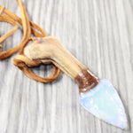 Grapevine Wood Handle Opalite Blade Knife Necklace  #6257 Mountain Man Necklace