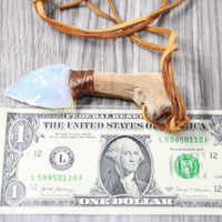 Grapevine Wood Handle Opalite Blade Knife Necklace  #6257 Mountain Man Necklace