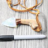 Grapevine Wood Handle Opalite Blade Knife Necklace  #6257 Mountain Man Necklace