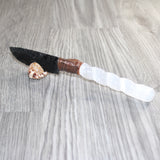 Selenite Spiral Handle Obsidian Blade Ornamental Knife #2565  Mountain Man Knife