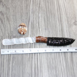 Selenite Spiral Handle Obsidian Blade Ornamental Knife #2565  Mountain Man Knife