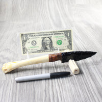 Deer Bone Handle Obsidian Blade Ornamental Knife #7657  Mountain Man Knife