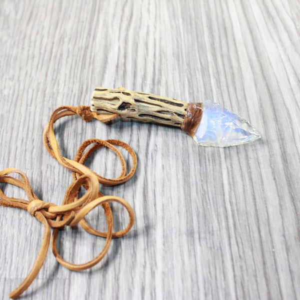 Cholla Cactus Wood Handle Opalite Blade Knife Necklace  #4657  Mountain Man Necklace