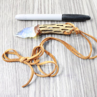 Cholla Cactus Wood Handle Opalite Blade Knife Necklace  #4657  Mountain Man Necklace