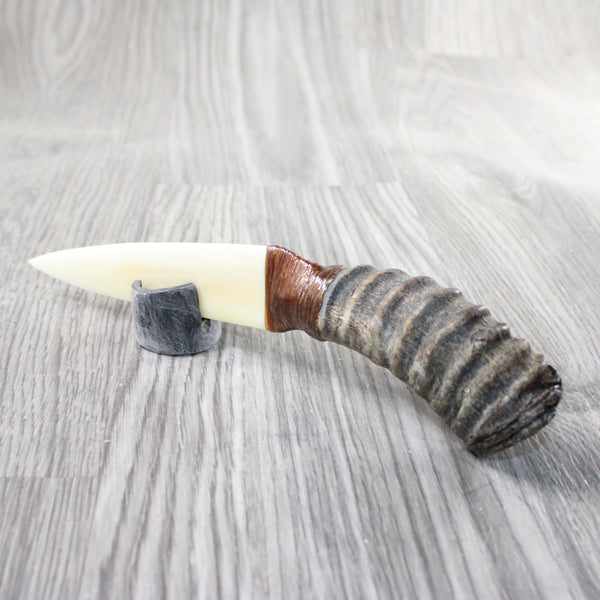 Springbok Horn Handle Bone Blade Ornamental Knife #1757    Mountain Man Knife