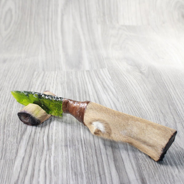 Hair-on Deer Bone Handle Glass Blade Ornamental Knife #4757    Mountain Man Knife