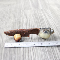 Parrot Puffer Fish Handle Stone Blade Ornamental Knife #6757   Mountain Man Knife