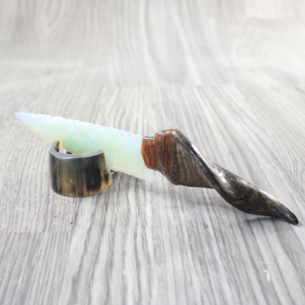 Goat Horn Handle Obsidian Blade Ornamental Knife #6857  Mountain Man Knife