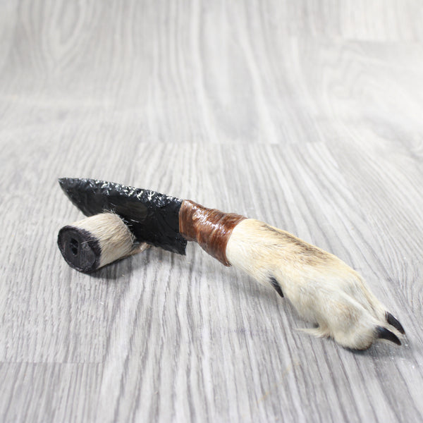 Coyote Foot Handle Obsidian Blade Ornamental Knife #1057  Mountain Man Knife