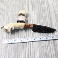 Coyote Foot Handle Obsidian Blade Ornamental Knife #1057  Mountain Man Knife