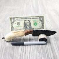 Coyote Foot Handle Obsidian Blade Ornamental Knife #1057  Mountain Man Knife