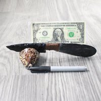 Orthoceras Fossil Handle Obsidian Blade Ornamental Knife #8057  Mountain Man Knife