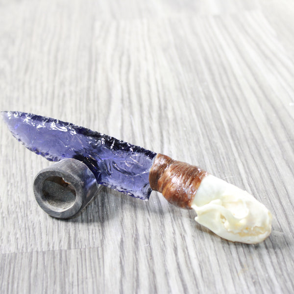 Mink Skull Handle Glass Blade Ornamental Knife #3057    Mountain Man Knife