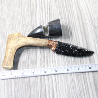 Reindeer Antler Handle Obsidian Blade Ornamental Knife #1257  Mountain Man Knife