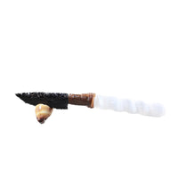 Selenite Spiral Handle Obsidian Blade Ornamental Knife #0357  Mountain Man Knife