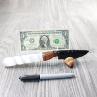 Selenite Spiral Handle Obsidian Blade Ornamental Knife #0357  Mountain Man Knife