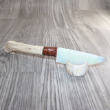 Axis Deer Antler Crown Handle Opalite Blade Ornamental Knife #13665     Mountain Man Knife