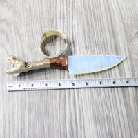 Rattlesnake Head Handle Opalite Blade Ornamental Knife #4457     Mountain Man Knife