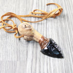 Grapevine Wood Handle  Obsidian Blade Knife Necklace  #5457  Mountain Man Necklace