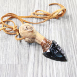 Grapevine Wood Handle  Obsidian Blade Knife Necklace  #5457  Mountain Man Necklace