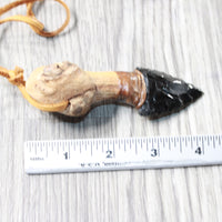 Grapevine Wood Handle  Obsidian Blade Knife Necklace  #5457  Mountain Man Necklace