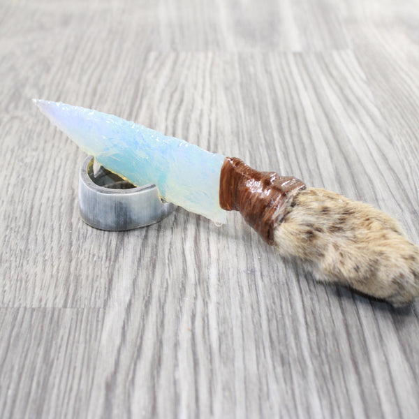 Bobcat Foot Handle Opalite Blade Ornamental Knife #2457     Mountain Man Knife