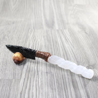 Selenite Spiral Handle Obsidian Blade Ornamental Knife #3557  Mountain Man Knife