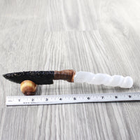 Selenite Spiral Handle Obsidian Blade Ornamental Knife #3557  Mountain Man Knife