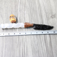 Selenite Spiral Handle Obsidian Blade Ornamental Knife #3557  Mountain Man Knife