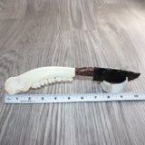 Deer Jaw Handle Obsidian Blade Ornamental Knife #29965  Mountain Man Knife