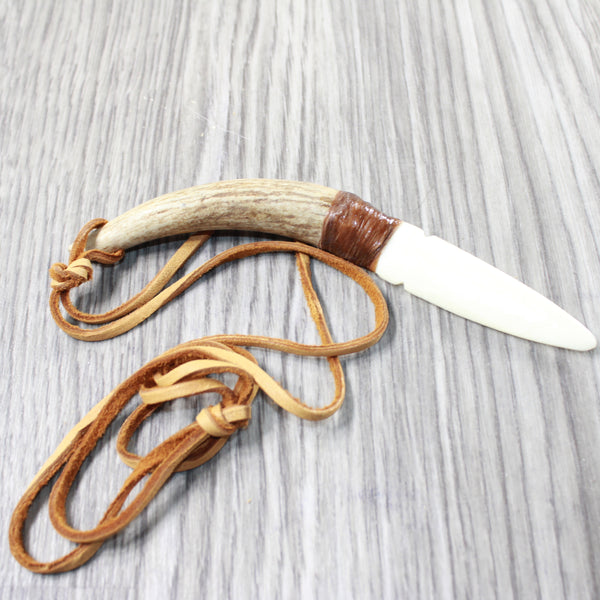 Antler Handle  Bone Blade Knife Necklace  #5557  Mountain Man Necklace