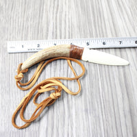 Antler Handle  Bone Blade Knife Necklace  #5557  Mountain Man Necklace