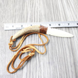 Antler Handle  Bone Blade Knife Necklace  #5557  Mountain Man Necklace