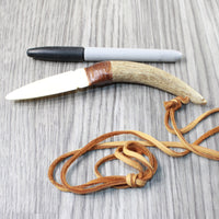 Antler Handle  Bone Blade Knife Necklace  #5557  Mountain Man Necklace