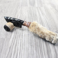 Bobcat Foot Handle Obsidian Blade Ornamental Knife #2957  Mountain Man Knife