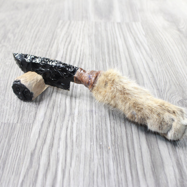 Bobcat Foot Handle Obsidian Blade Ornamental Knife #2957  Mountain Man Knife