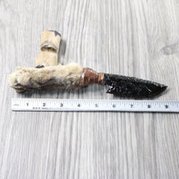 Bobcat Foot Handle Obsidian Blade Ornamental Knife #2957  Mountain Man Knife