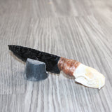 Mink Skull Handle Obsidian Blade Ornamental Knife #07766  Mountain Man Knife