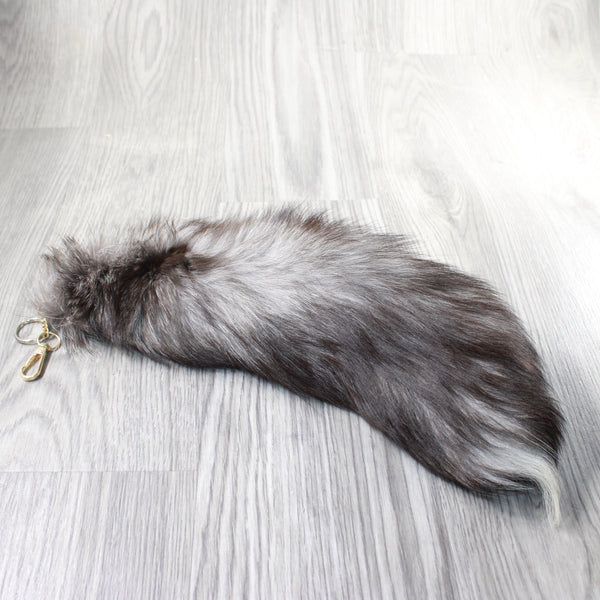 1 Silver Fox Tail Key Ring #3957  Taxidermy Keychain Tassel Bag Tag